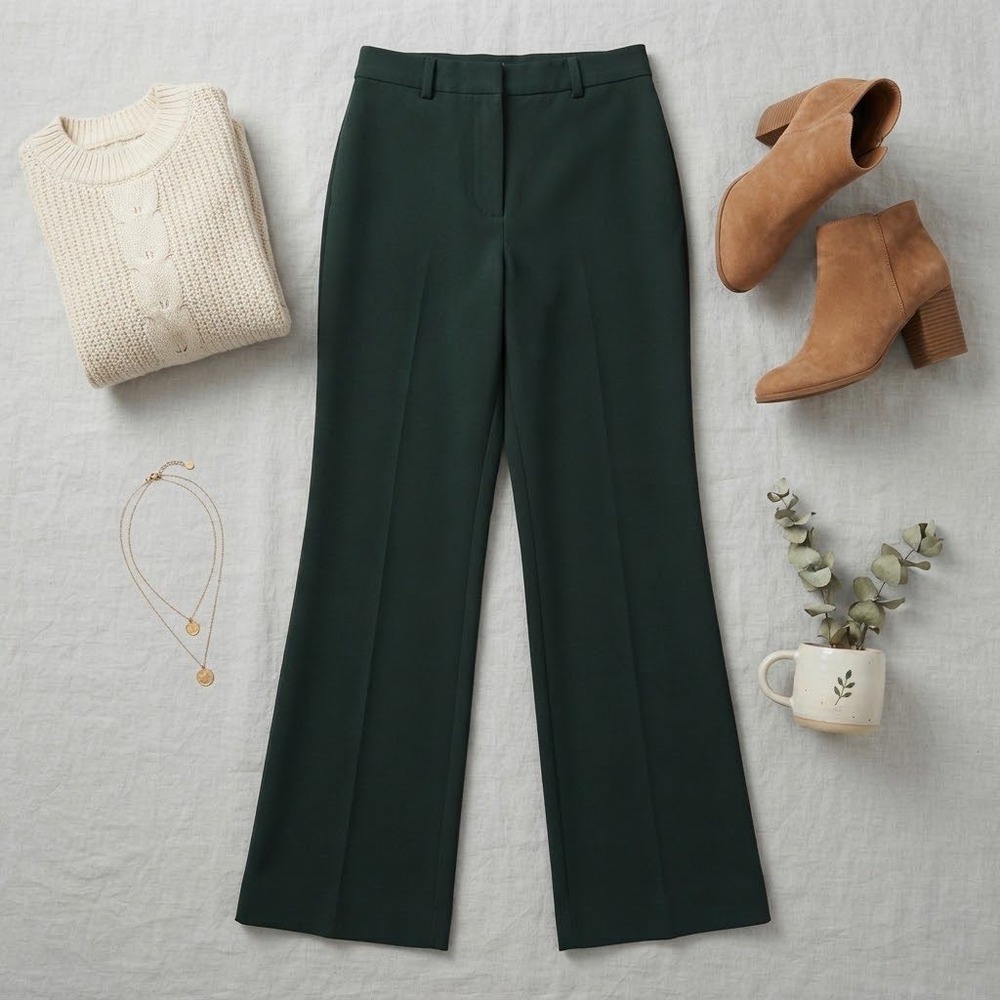 Zara Women Dark Green High Waisted Wide Leg Trouser Dress Pants Size S Small